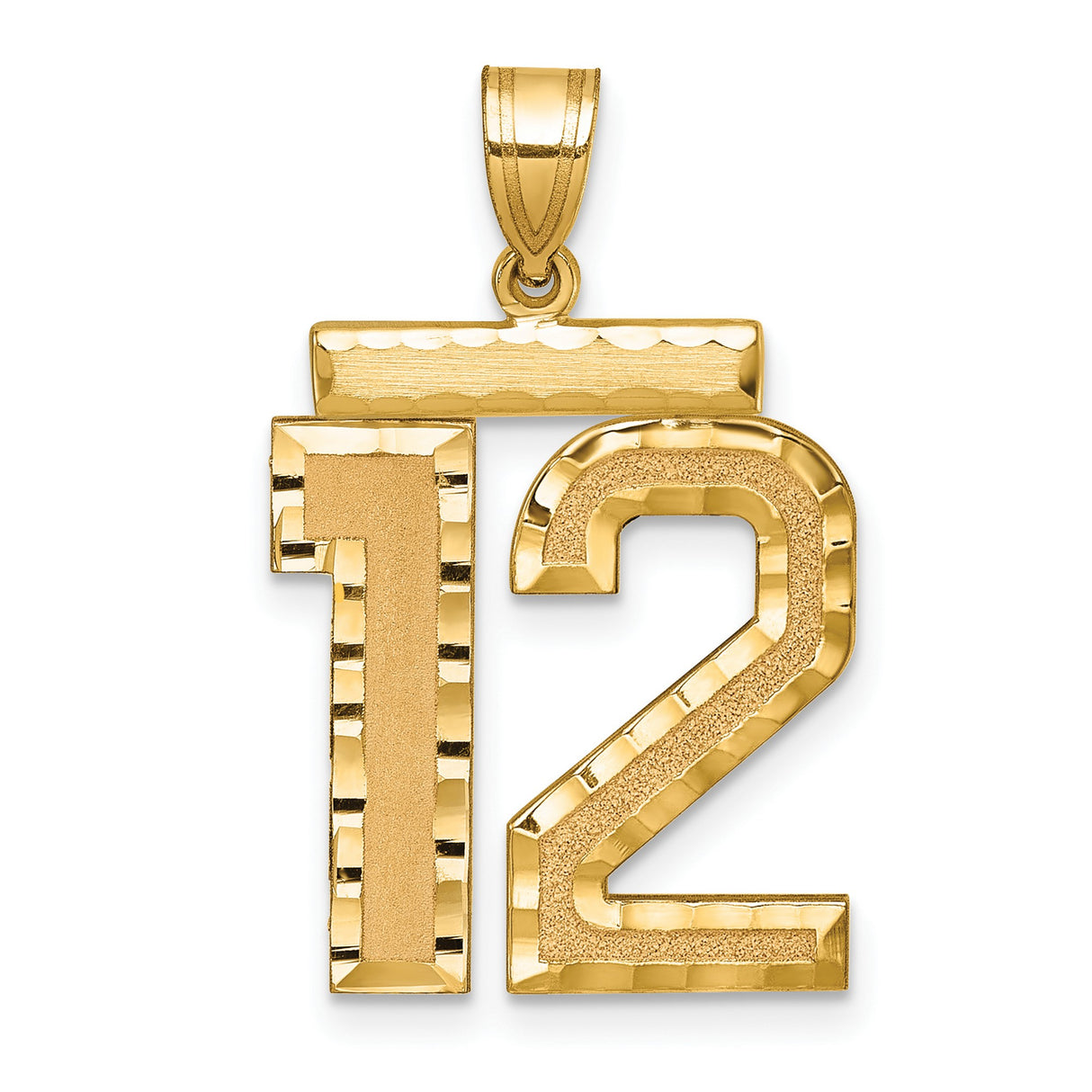 14k Yellow Gold Number 12 Pendant, Bold Textured Sports Charm for Men and Unisex Wear