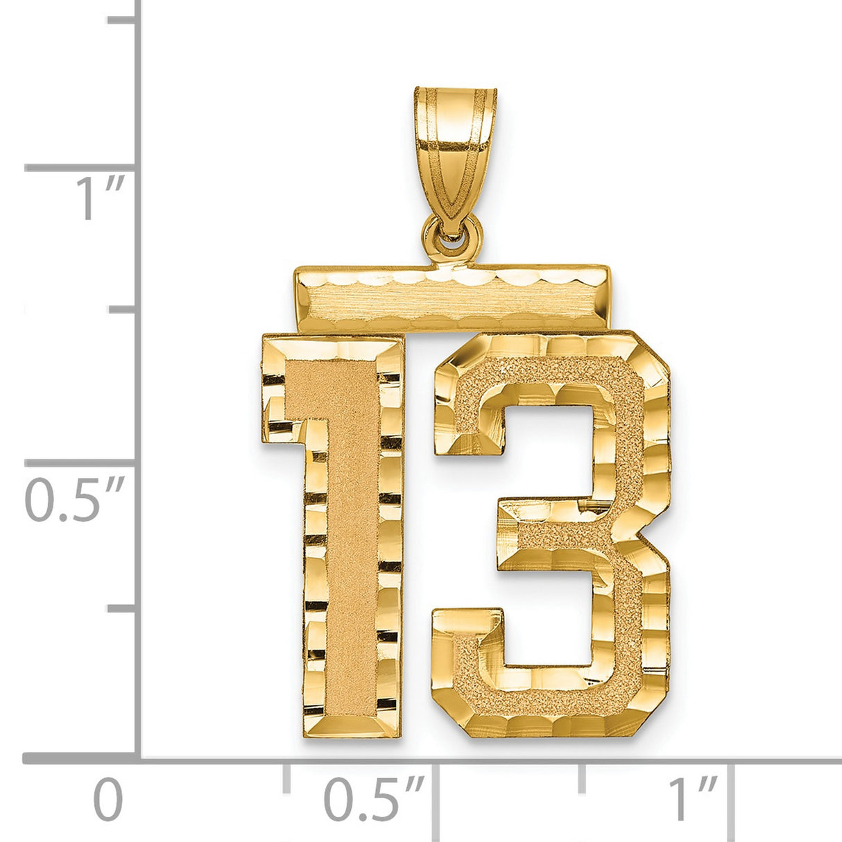 14k Yellow Gold Number 13 Pendant, Textured Athletic Design, Urban Streetwear Jewelry for Men