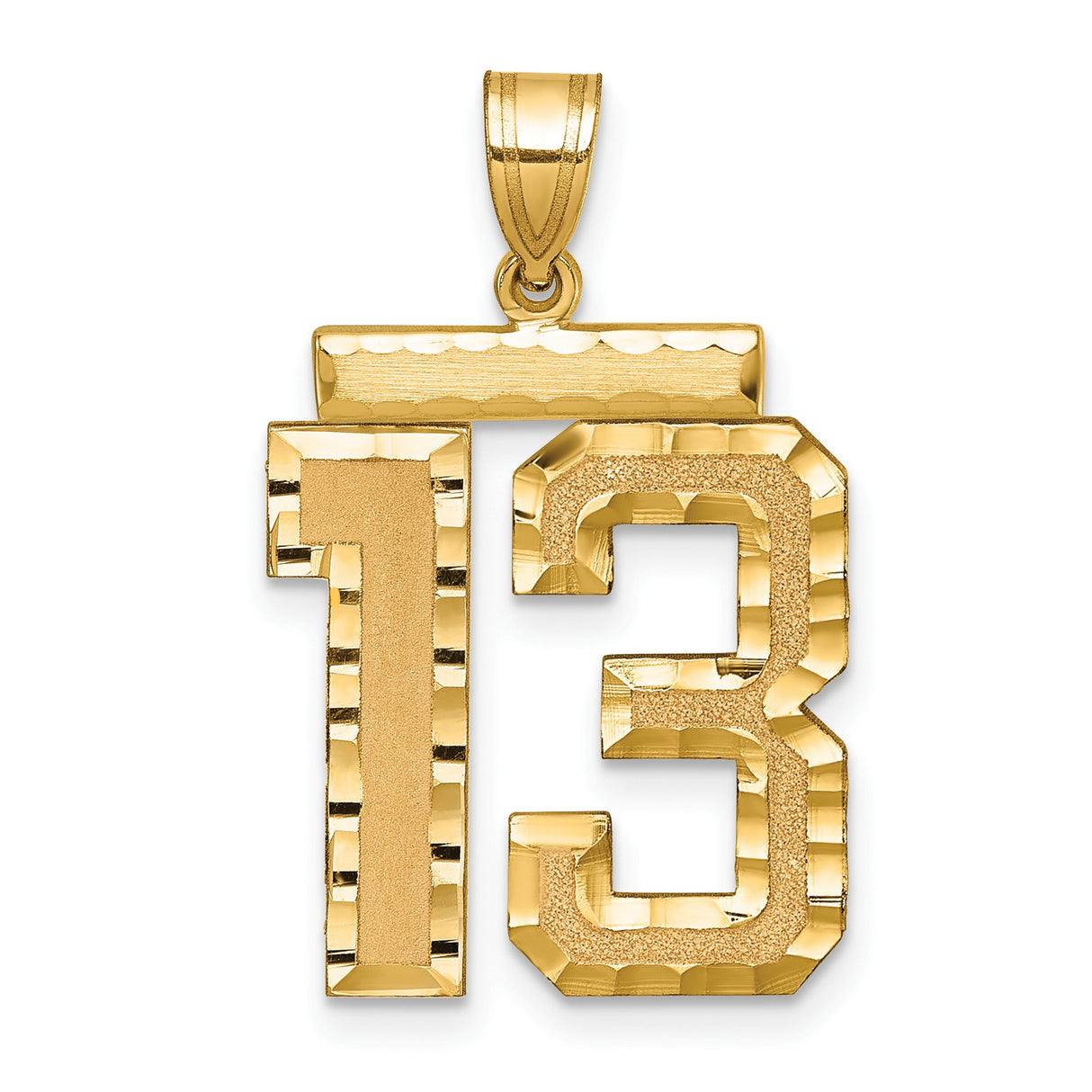 14k Yellow Gold Number 13 Pendant, Textured Athletic Design, Urban Streetwear Jewelry for Men