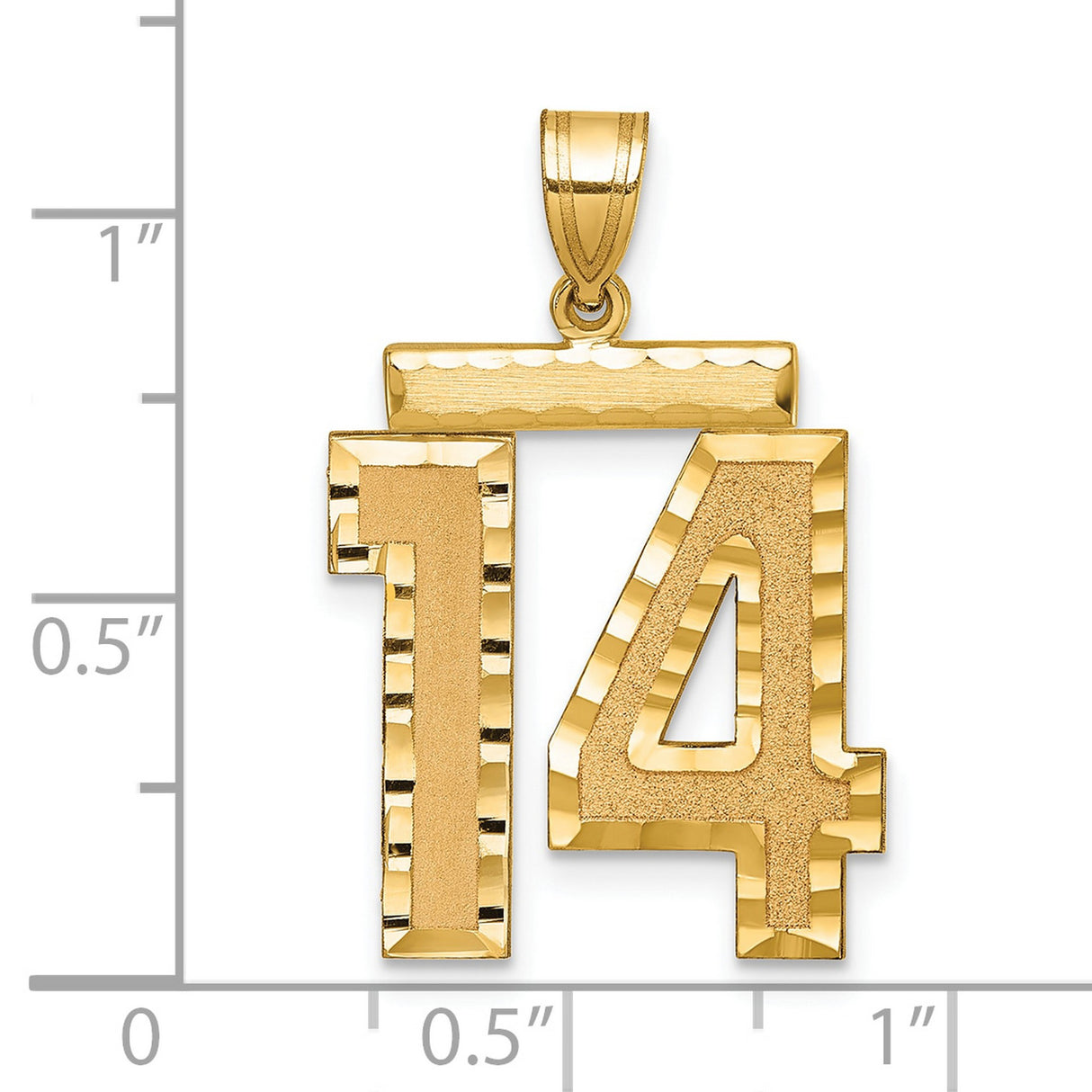 14k Yellow Gold Number 14 Pendant, Textured Diamond-Cut Sports Charm for Men and Women