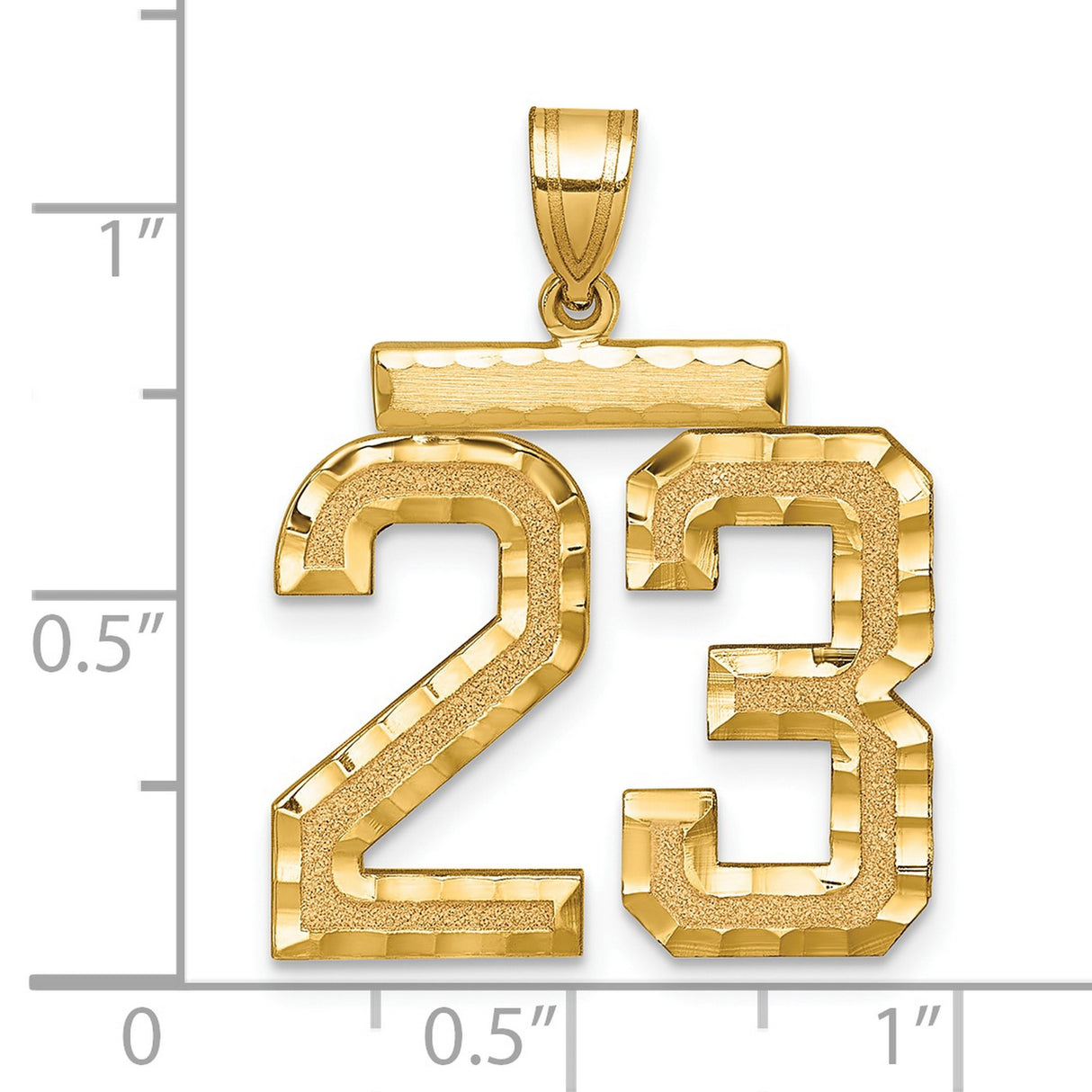 14k Yellow Gold Number 23 Pendant, Bold Textured Sports Charm, Hip Hop Style for Men