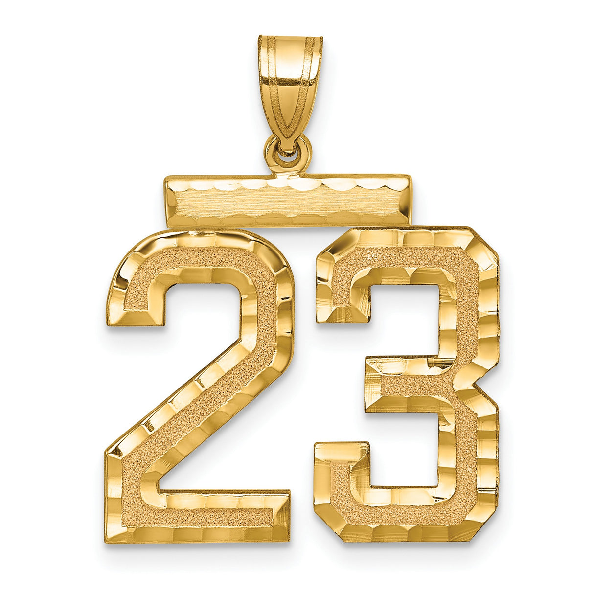 14k Yellow Gold Number 23 Pendant, Bold Textured Sports Charm, Hip Hop Style for Men