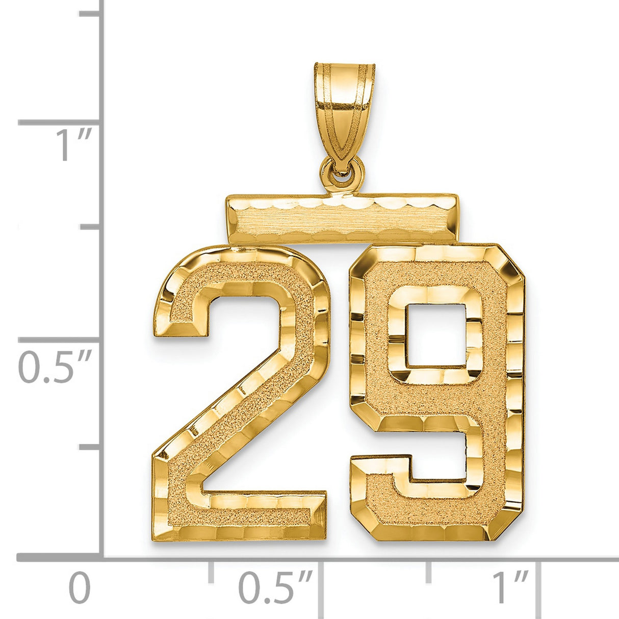 Large Brushed Diamond-cut Number 29 Charm Pendant in Real 14k Yellow Gold