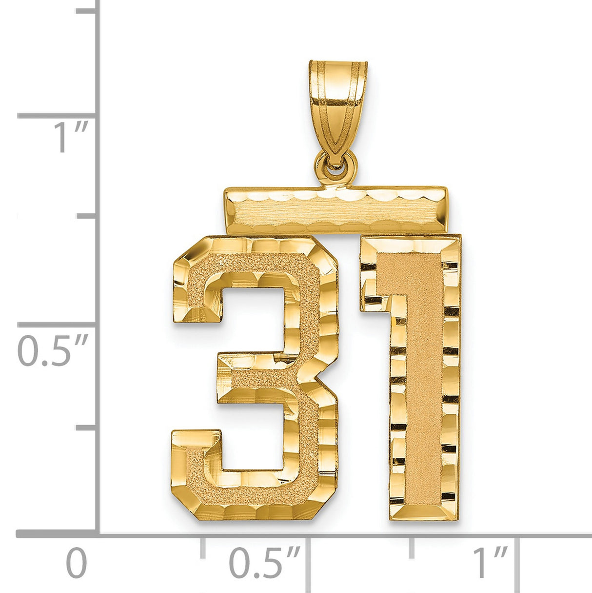 Large Brushed Diamond-cut Number 31 Charm Pendant in Real 14k Yellow Gold