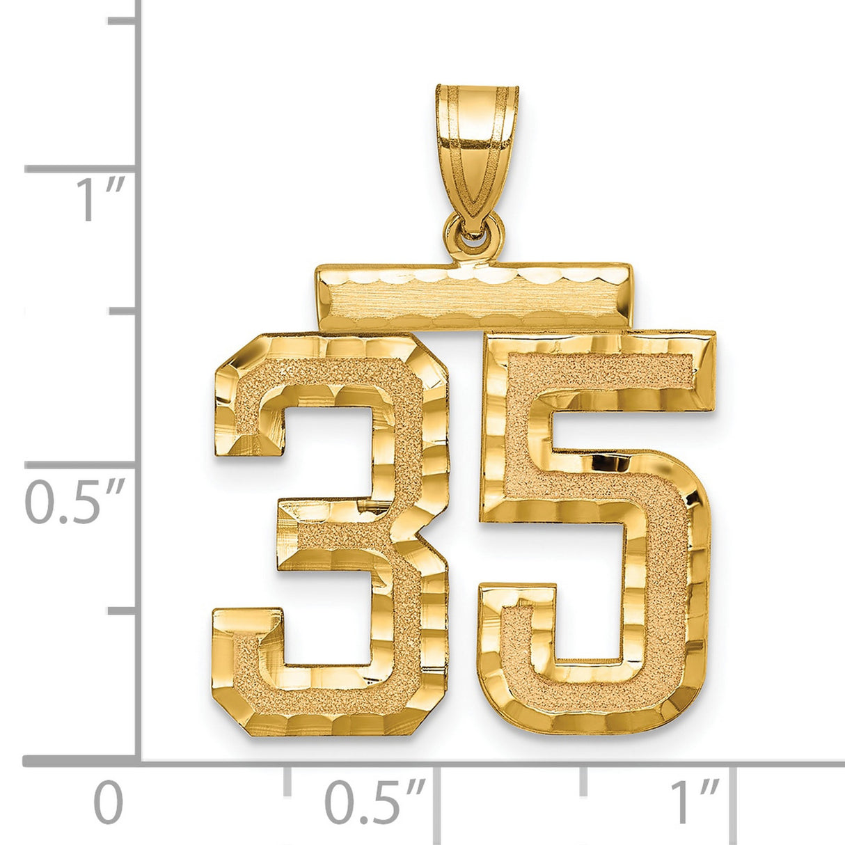 Large Brushed Diamond-cut Number 35 Charm Pendant in Real 14k Yellow Gold
