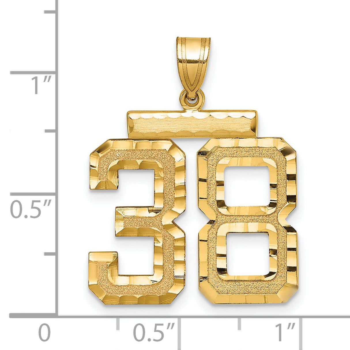 14k Yellow Gold Number 38 Pendant, Bold Polished and Textured Sports Charm