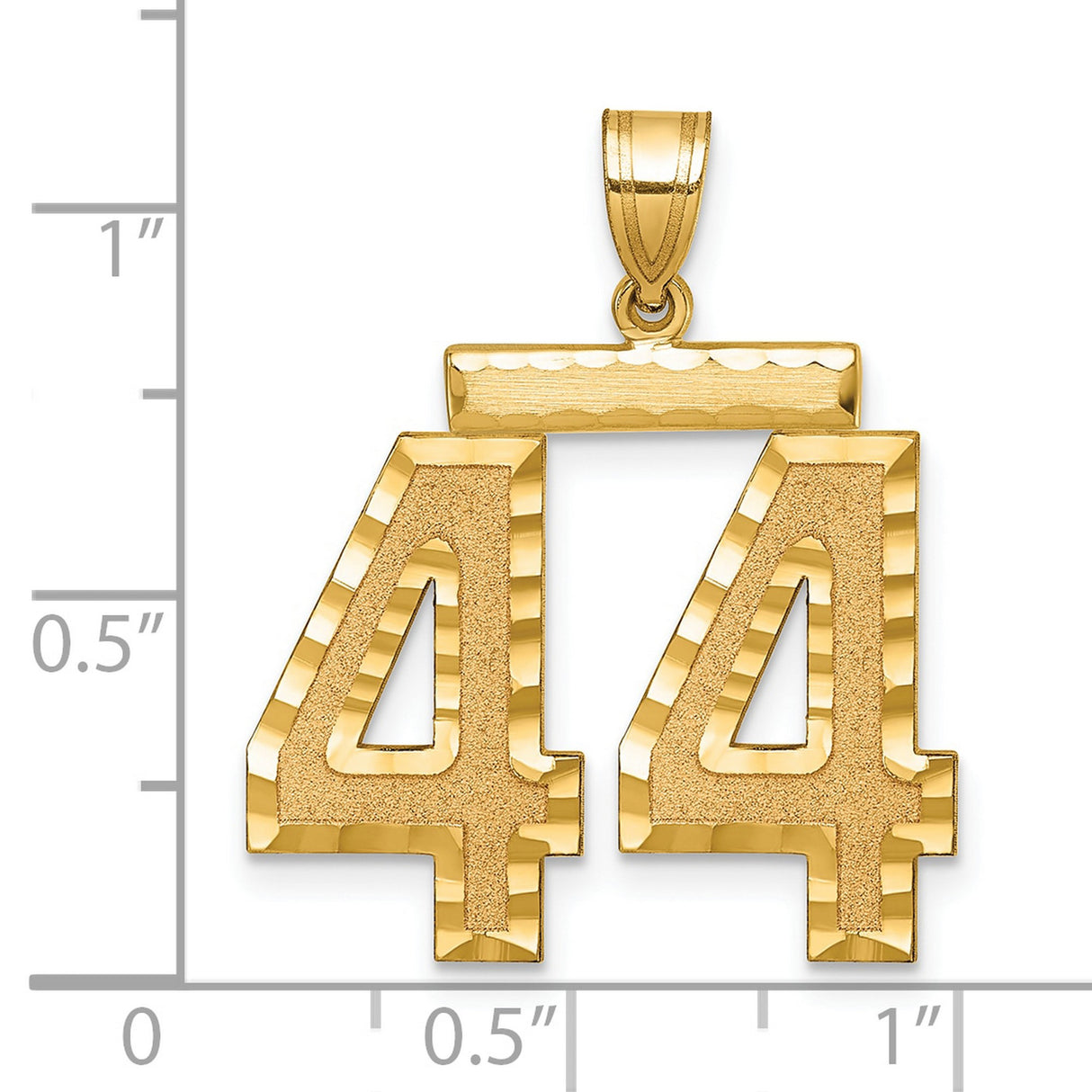 14k Yellow Gold Number 44 Pendant, Textured and High Polish Finish, Jersey Number Charm for Men