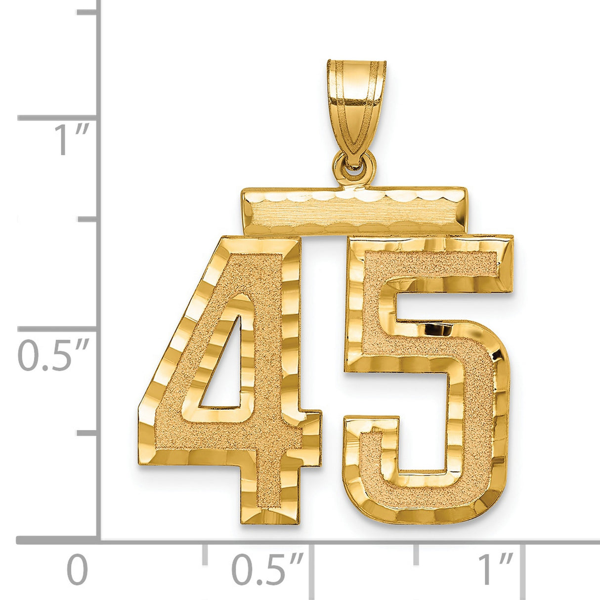 Large Brushed Diamond-cut Number 45 Charm Pendant in Real 14k Yellow Gold