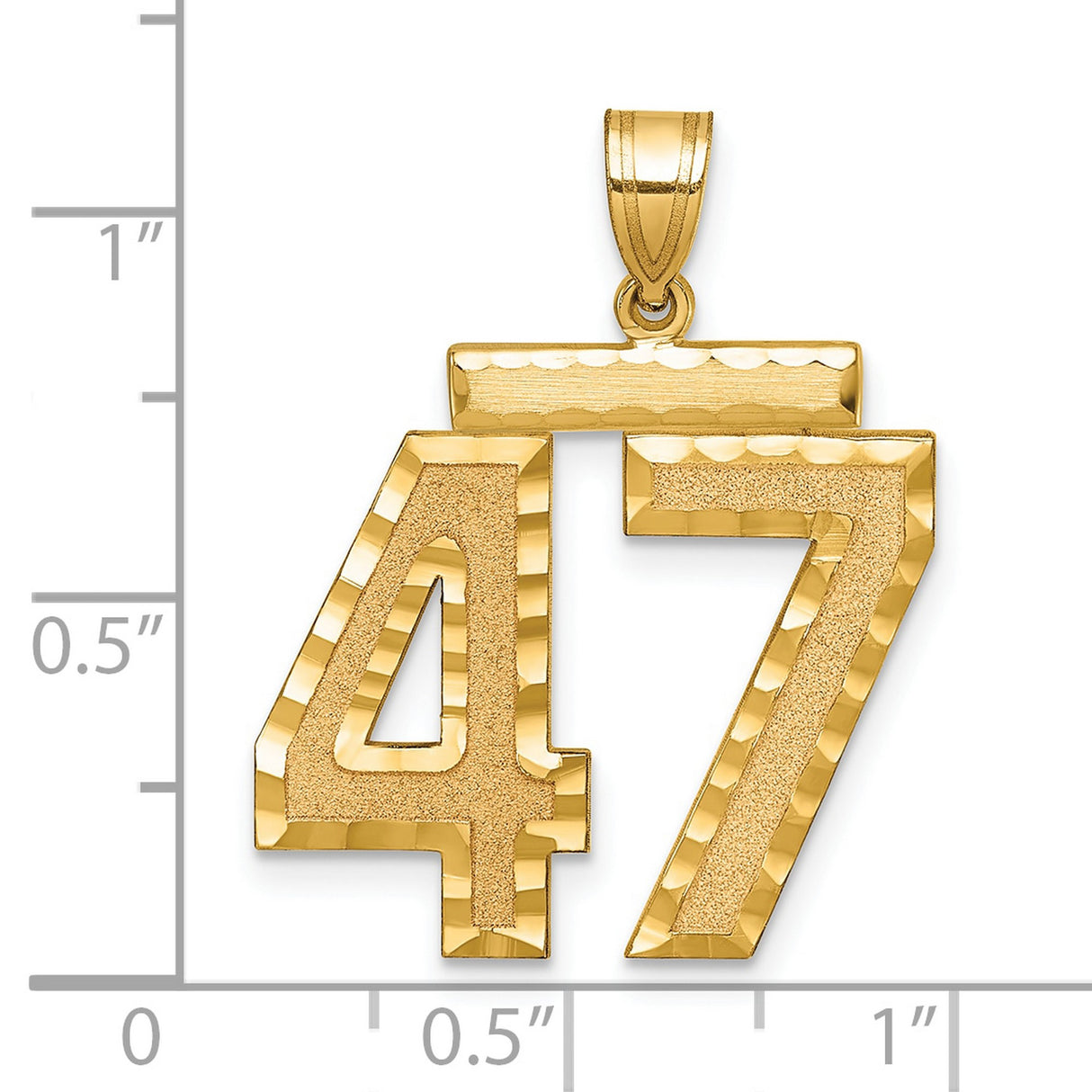 Large Brushed Diamond-cut Number 47 Charm Pendant in Real 14k Yellow Gold