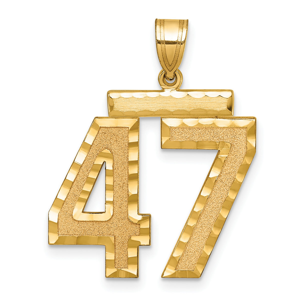 Large Brushed Diamond-cut Number 47 Charm Pendant in Real 14k Yellow Gold