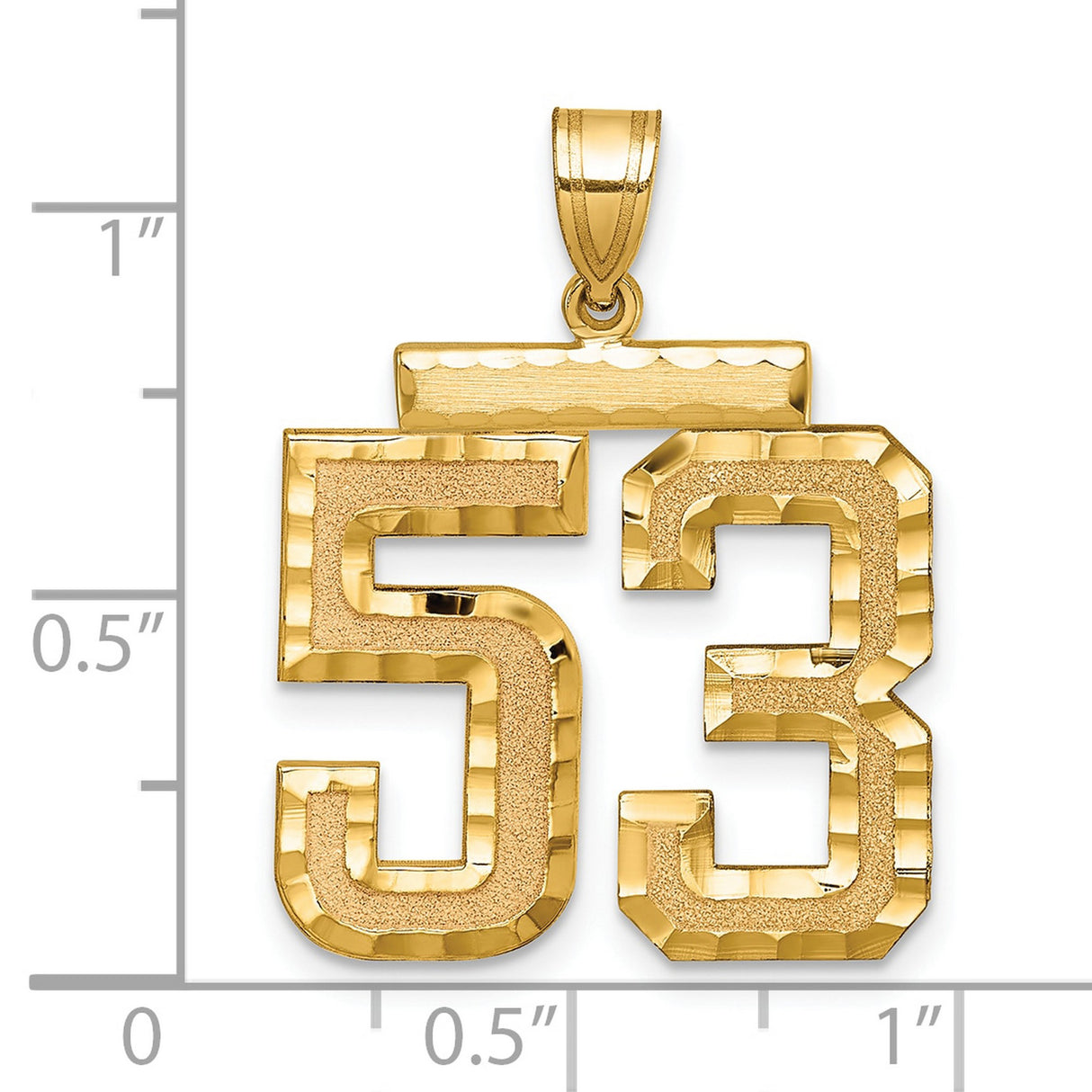 Large Brushed Diamond-cut Number 53 Charm Pendant in Real 14k Yellow Gold