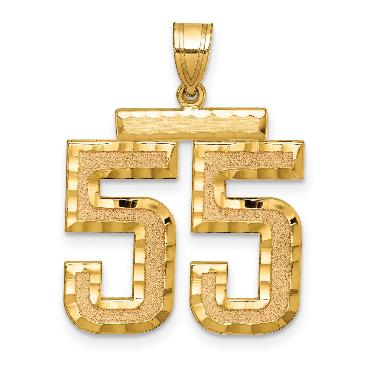 Large Brushed Diamond-cut Number 55 Charm Pendant in Real 14k Yellow Gold