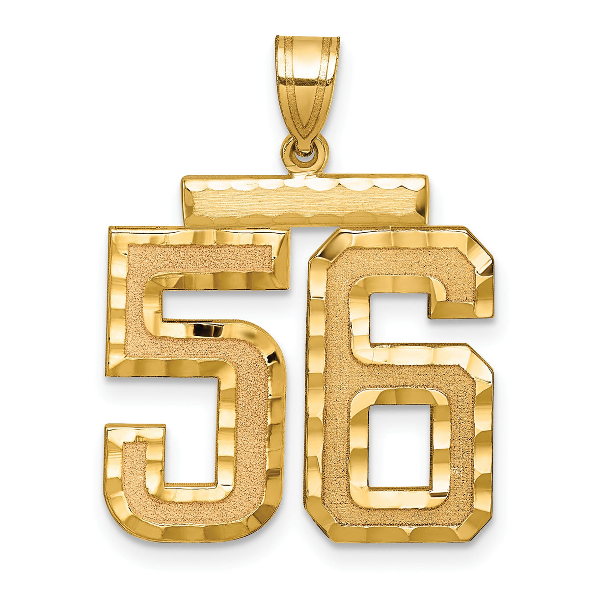 14k Yellow Gold Pendant, Number 56 Design, Polished and Textured Sports Style Charm
