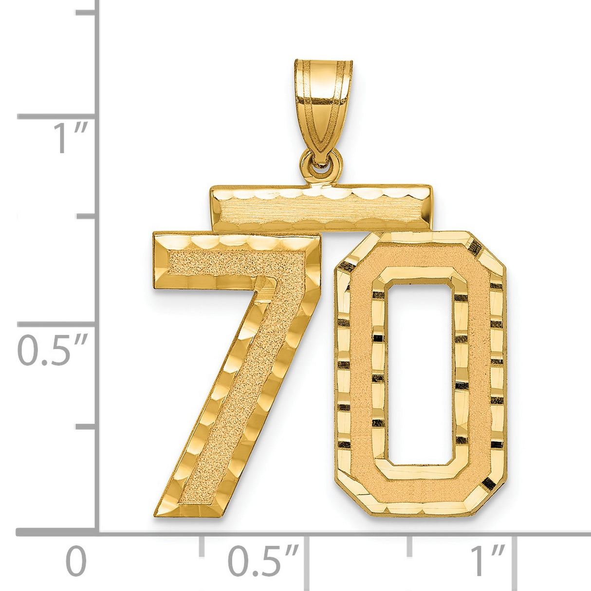14k Yellow Gold Number 70 Pendant, Textured and Polished Finish, Commemorative Charm for Women and Men