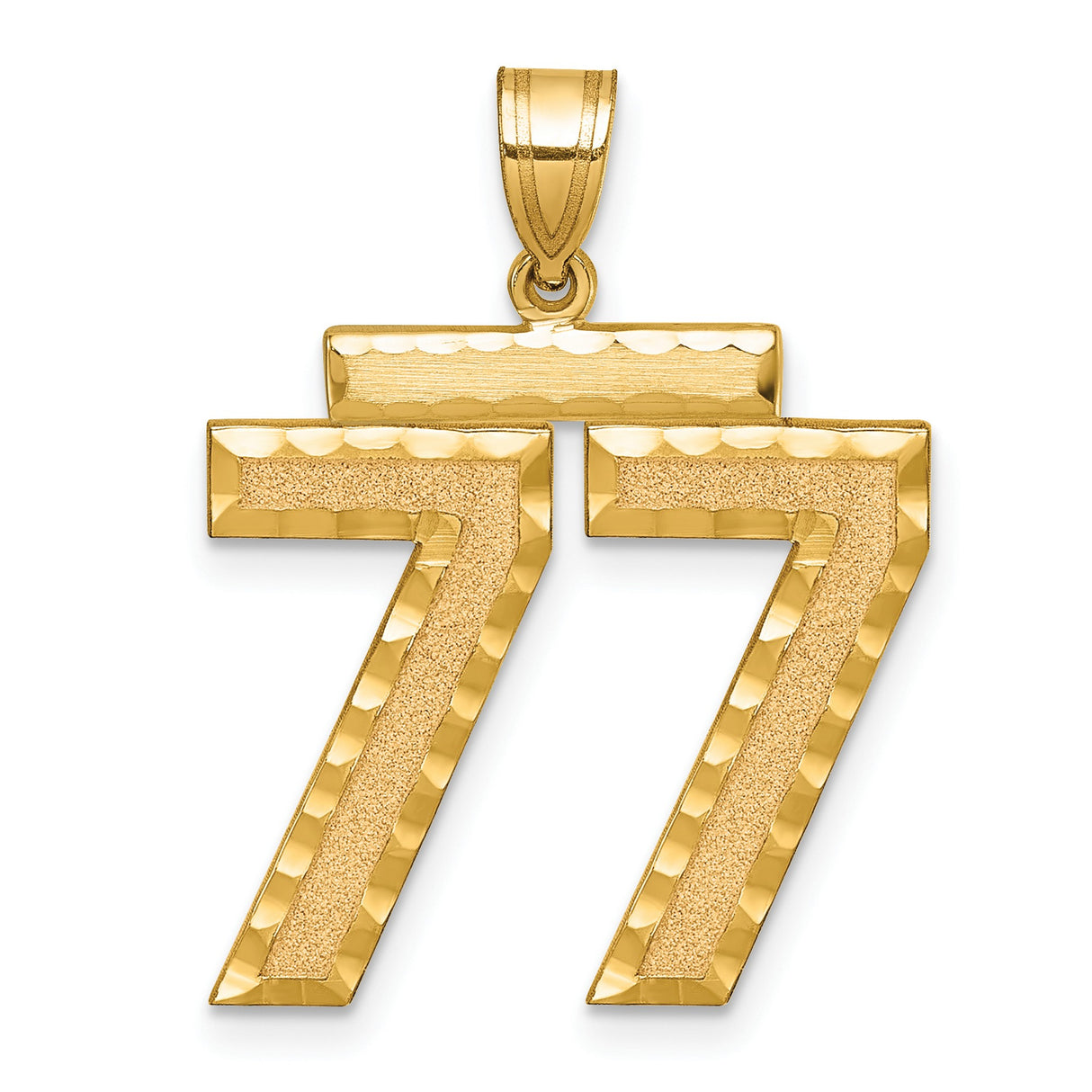 14k Yellow Gold Number 77 Pendant with Textured and Polished Finish, Spiritual Charm for Men or Unisex
