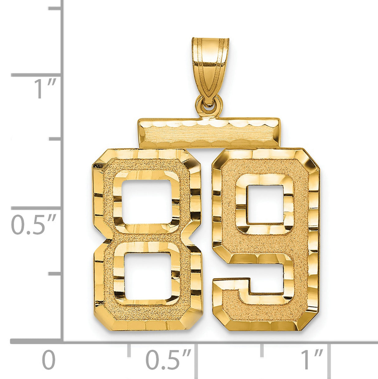 Large Brushed Diamond-cut Number 89 Charm Pendant in Real 14k Yellow Gold
