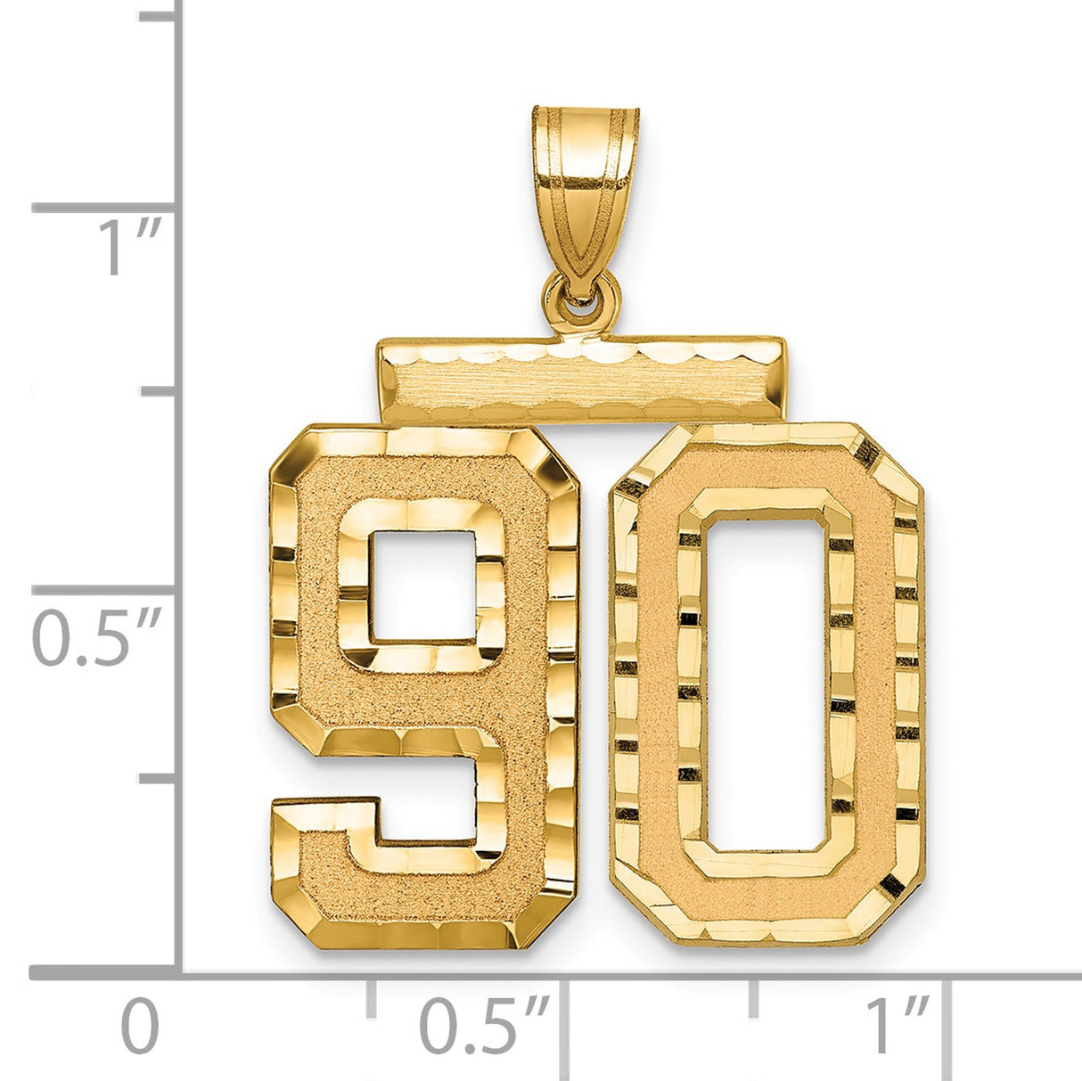 Large Brushed Diamond-cut Number 90 Charm Pendant in Real 14k Yellow Gold