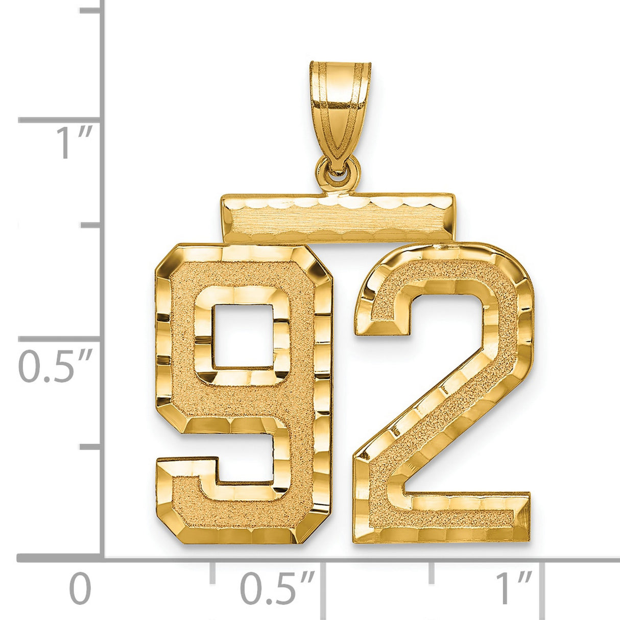 14k Yellow Gold Number 92 Pendant, Polished and Textured Sports Numeral Jewelry