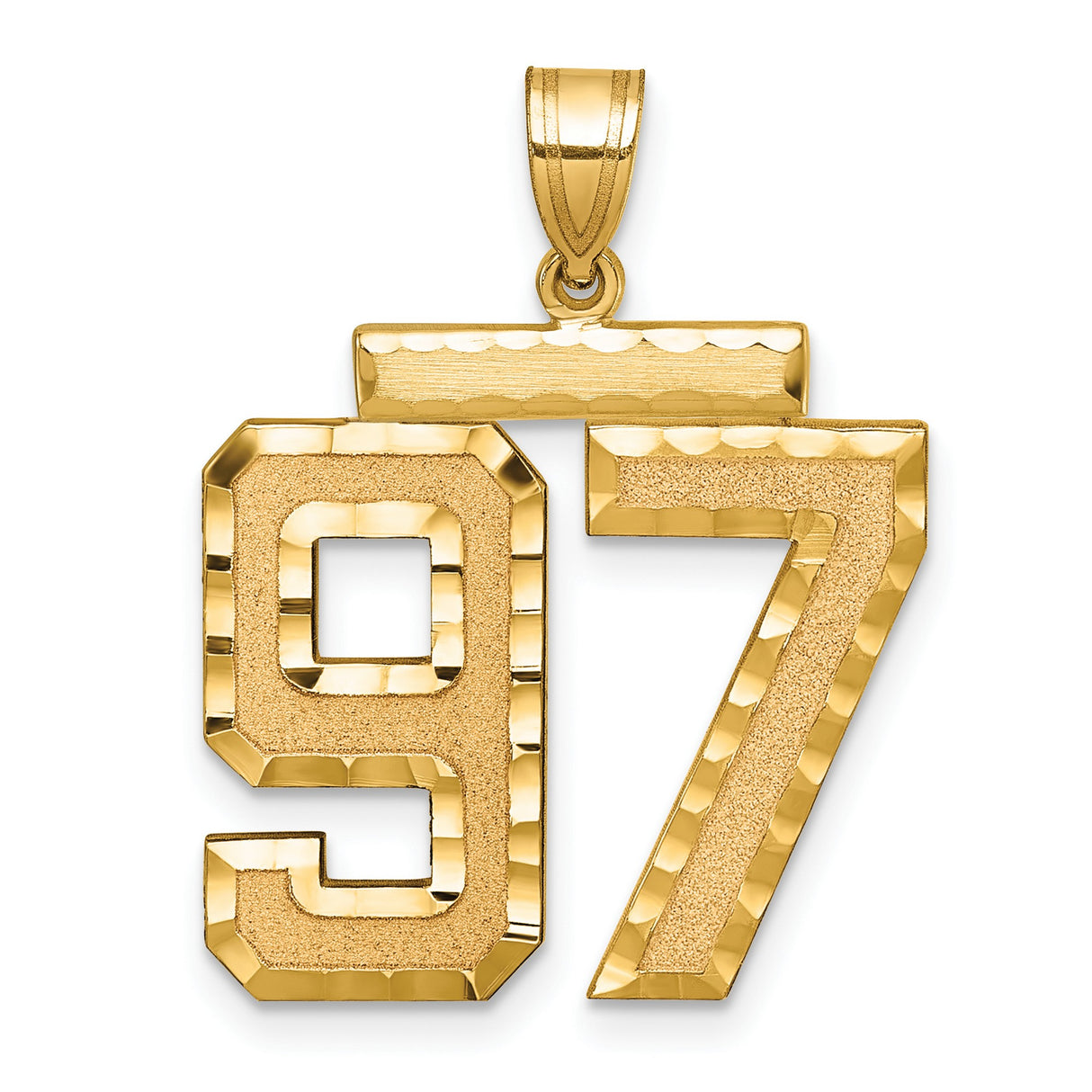 Large Brushed Diamond-cut Number 97 Charm Pendant in Real 14k Yellow Gold