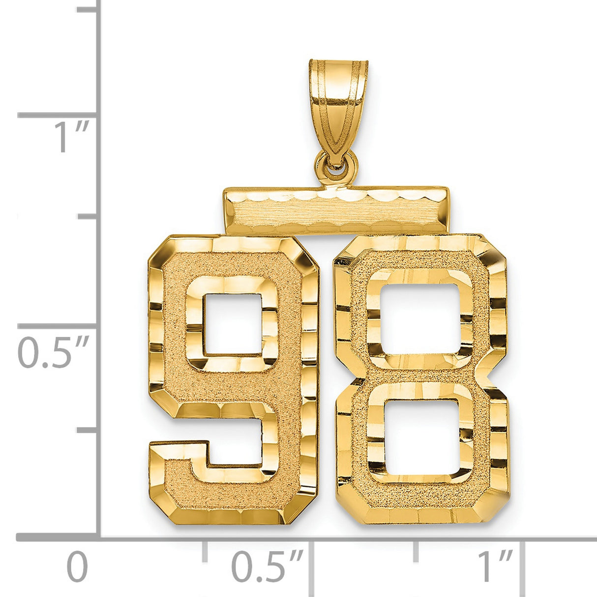 Large Brushed Diamond-cut Number 98 Charm Pendant in Real 14k Yellow Gold