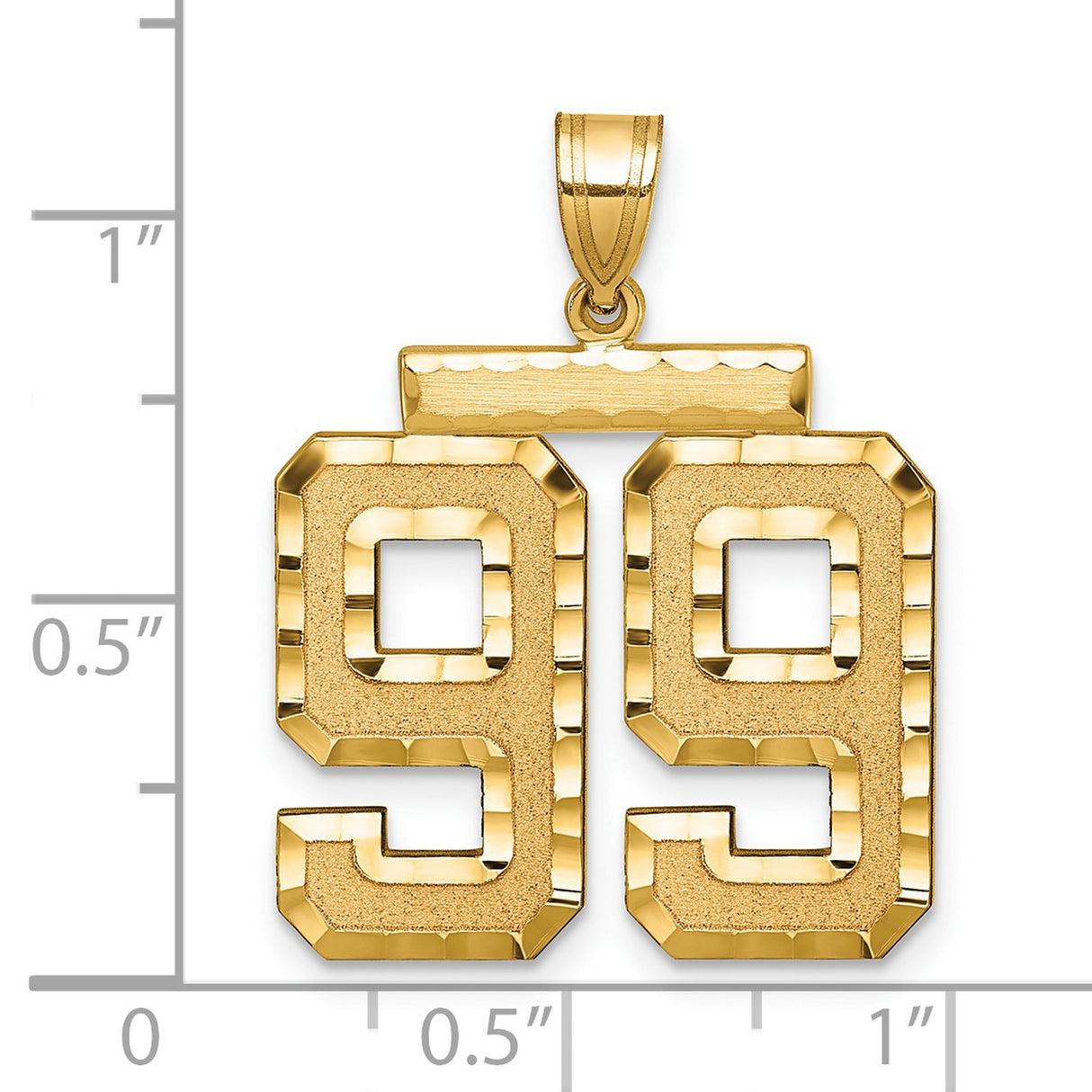 Large Brushed Diamond-cut Number 99 Charm Pendant in Real 14k Yellow Gold
