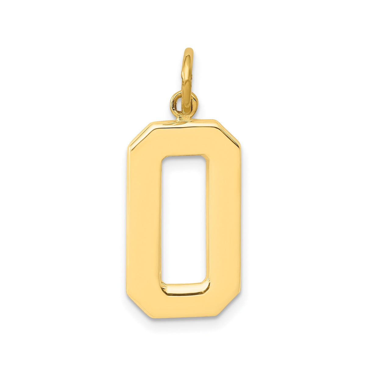 14k Yellow Gold Number 0 Pendant Charm, Polished Geometric Minimalist Design, Unisex