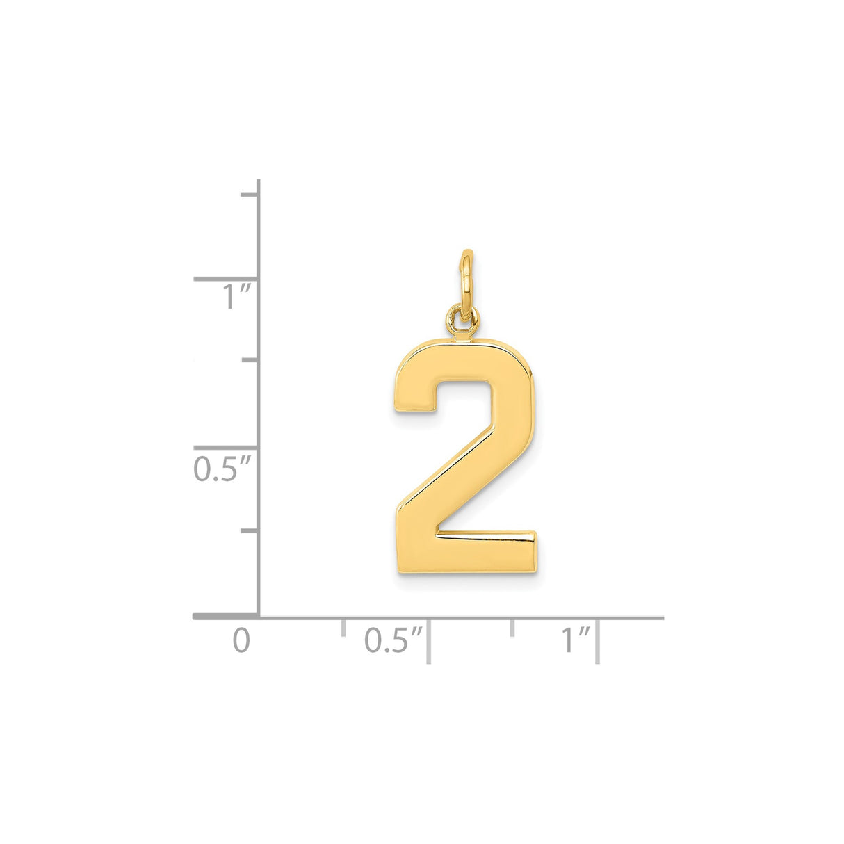 14k Yellow Gold Number 2 Pendant, Polished Unisex Numeric Charm for Necklace or Bracelet