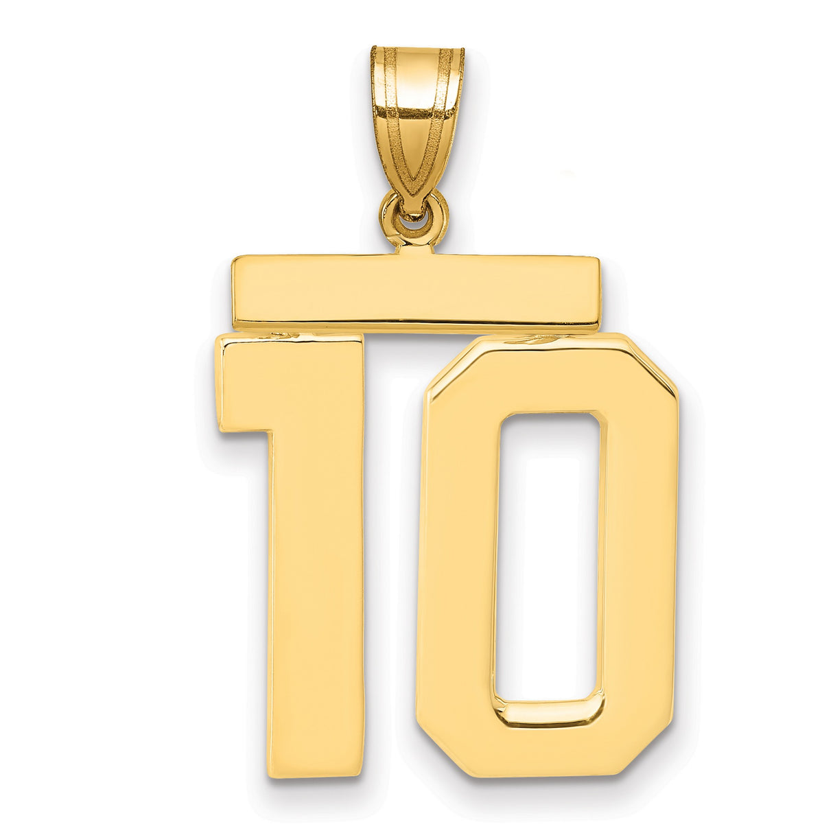 14k Yellow Gold Number 10 Pendant, Bold Sporty Jersey Charm for Men or Women