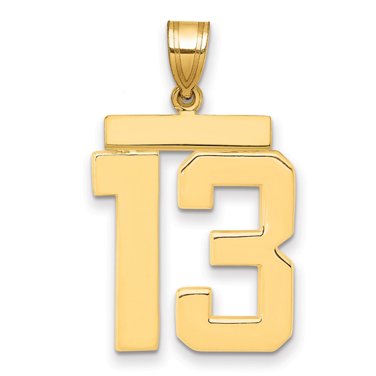 14k Yellow Gold Number 13 Pendant, Bold Sporty Charm for Men or Unisex Wear
