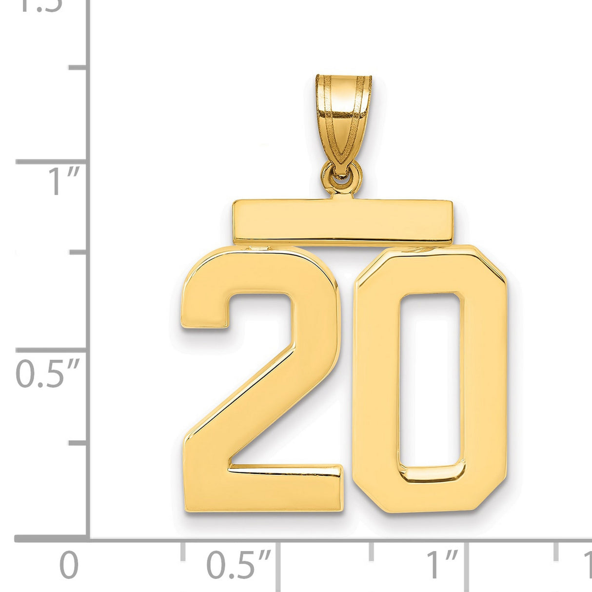 Large Polished Number 20 Charm Pendant in Real 14k Yellow Gold