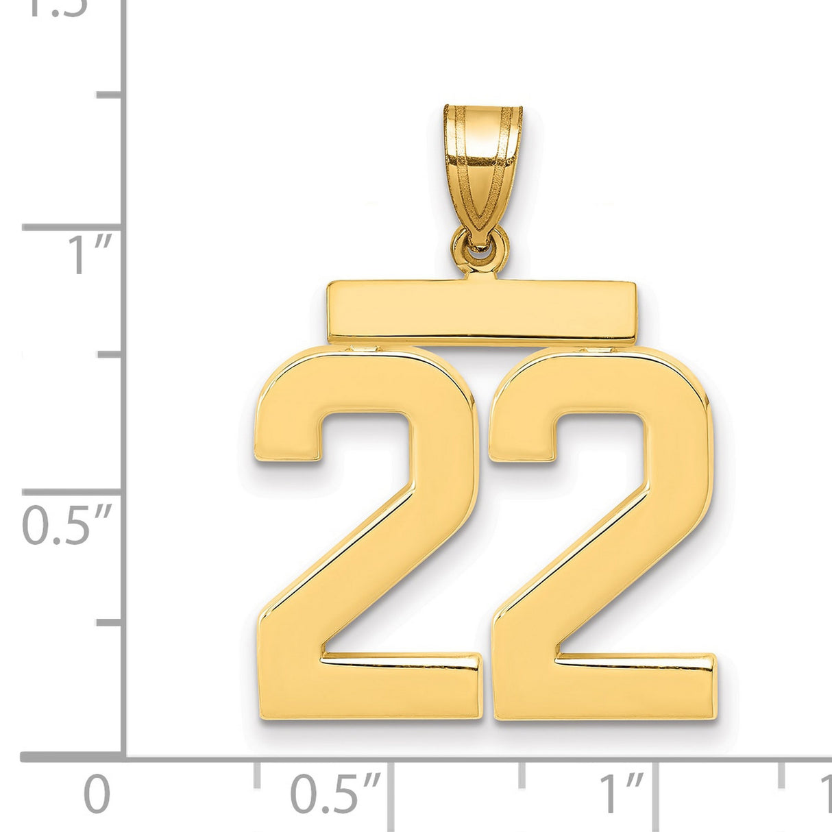 Large Polished Number 22 Charm Pendant in Real 14k Yellow Gold