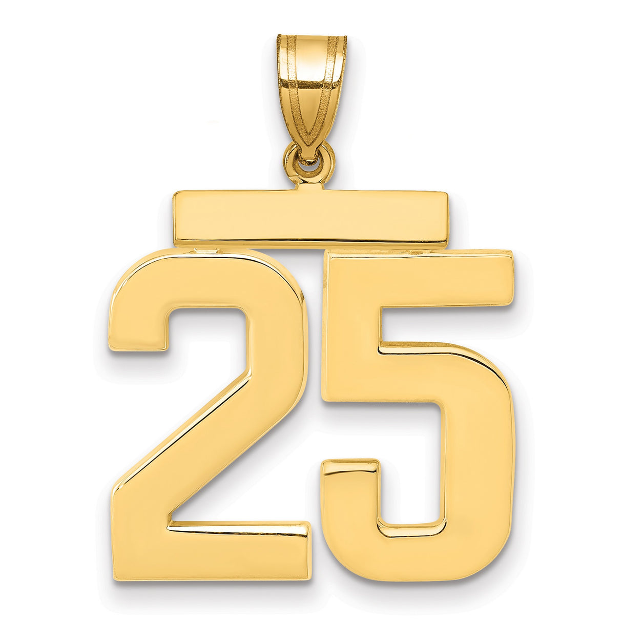 Large Polished Number 25 Charm Pendant in Real 14k Yellow Gold