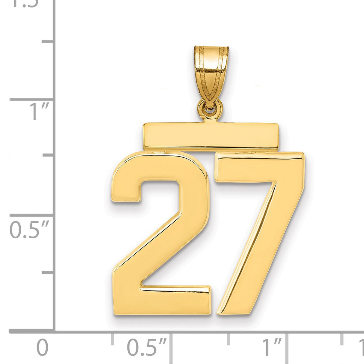 14k Yellow Gold Number 27 Pendant, Polished Finish Sports Charm for Men or Unisex