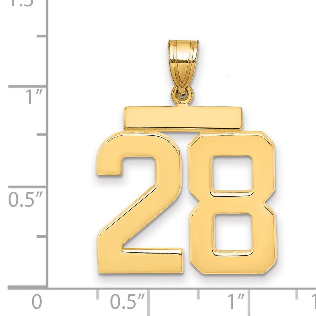 Large Polished Number 28 Charm Pendant in Real 14k Yellow Gold