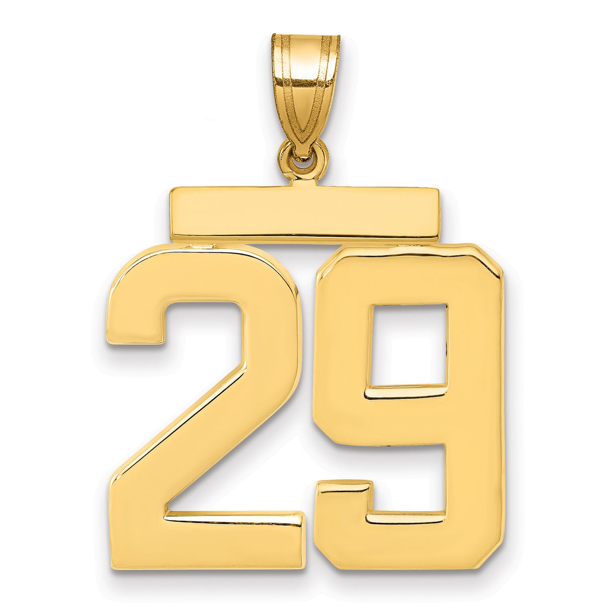 Large Polished Number 29 Charm Pendant in Real 14k Yellow Gold