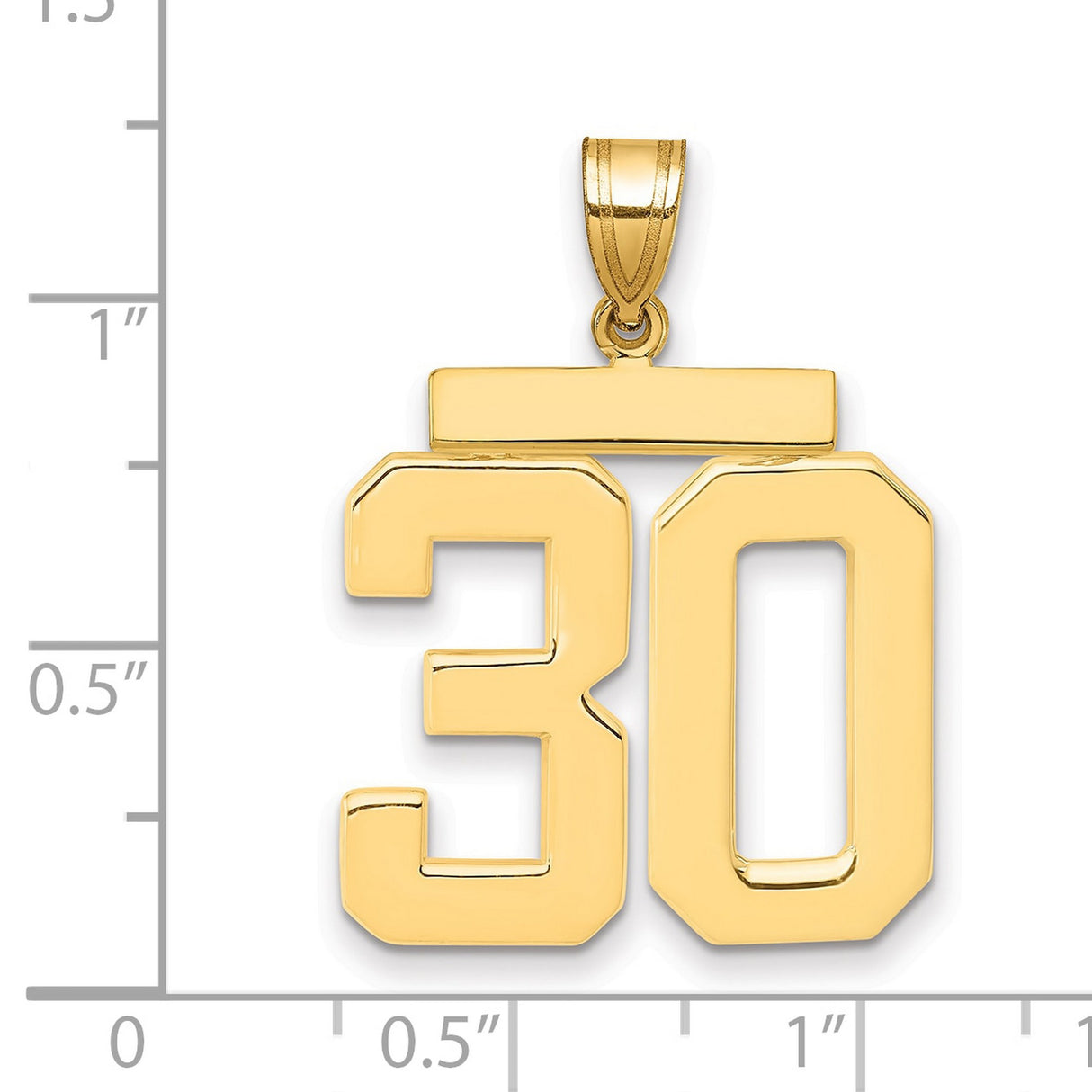 Large Polished Number 30 Charm Pendant in Real 14k Yellow Gold