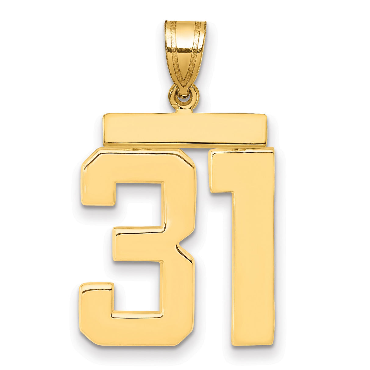 Large Polished Number 31 Charm Pendant in Real 14k Yellow Gold