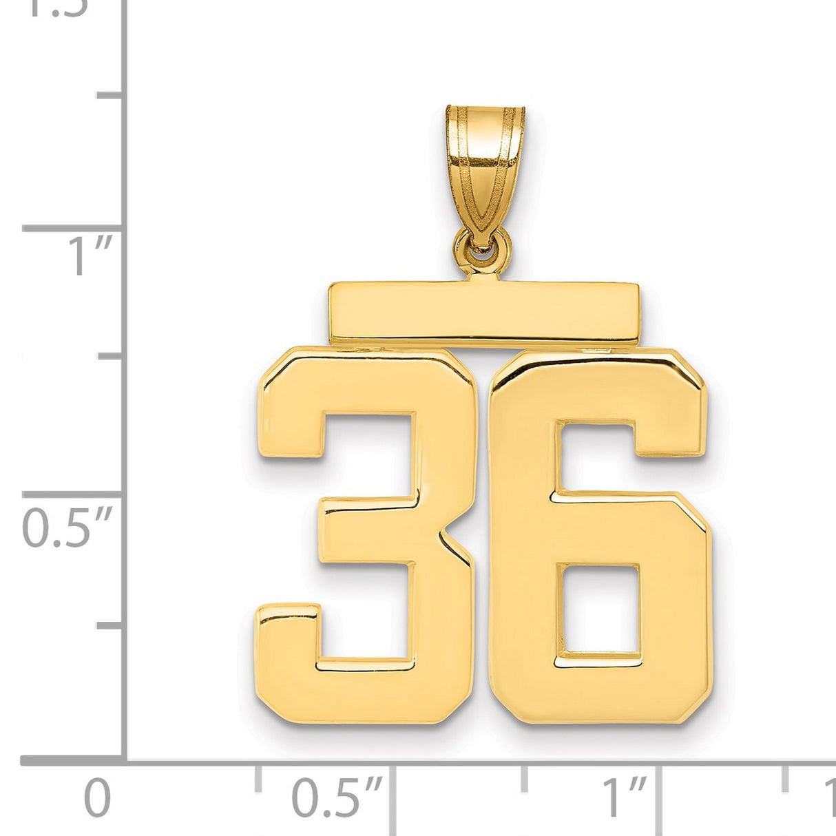 Large Polished Number 36 Charm Pendant in Real 14k Yellow Gold
