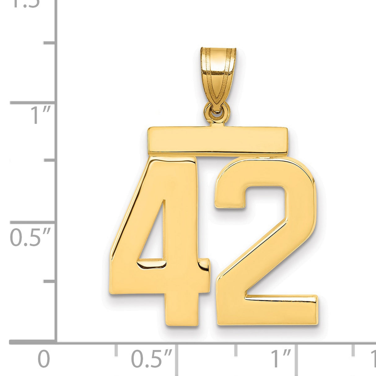 Large Polished Number 42 Charm Pendant in Real 14k Yellow Gold