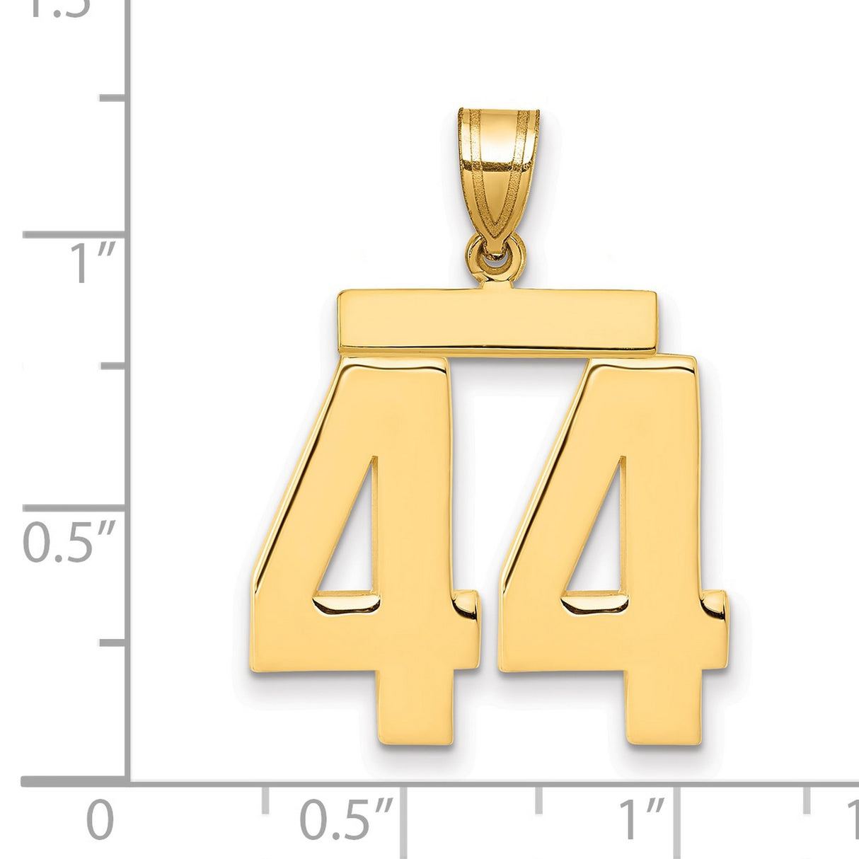 Large Polished Number 44 Charm Pendant in Real 14k Yellow Gold