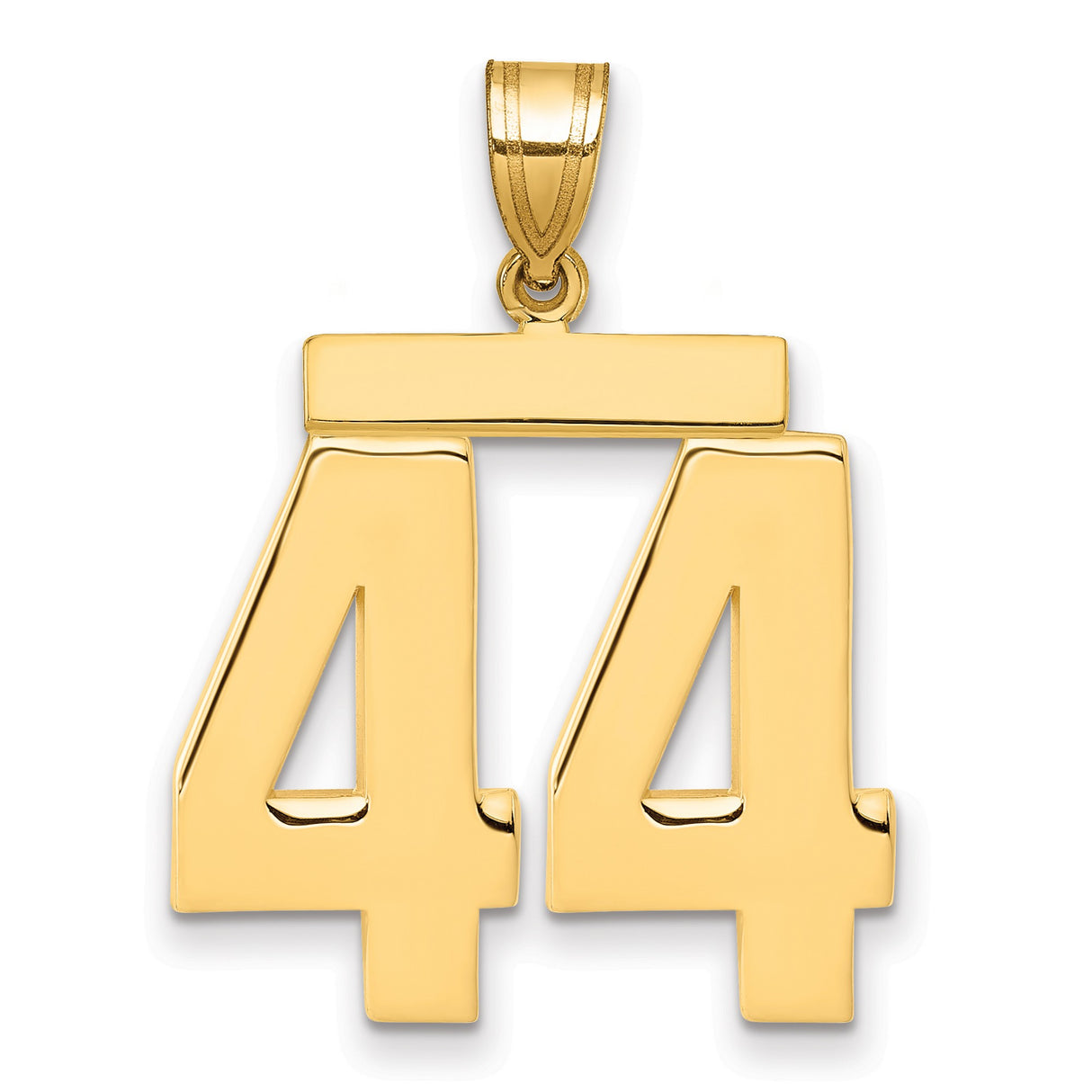 Large Polished Number 44 Charm Pendant in Real 14k Yellow Gold