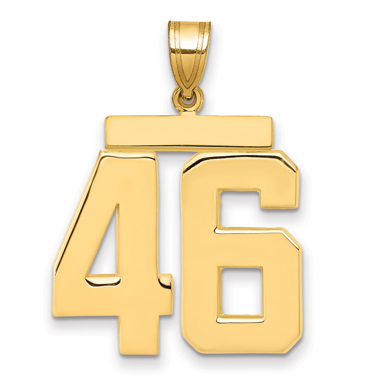 Large Polished Number 46 Charm Pendant in Real 14k Yellow Gold