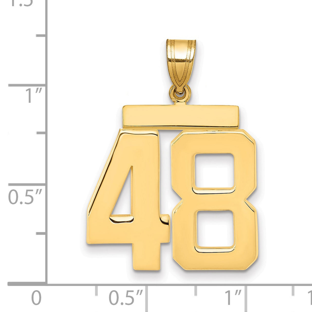 Large Polished Number 48 Charm Pendant in Real 14k Yellow Gold