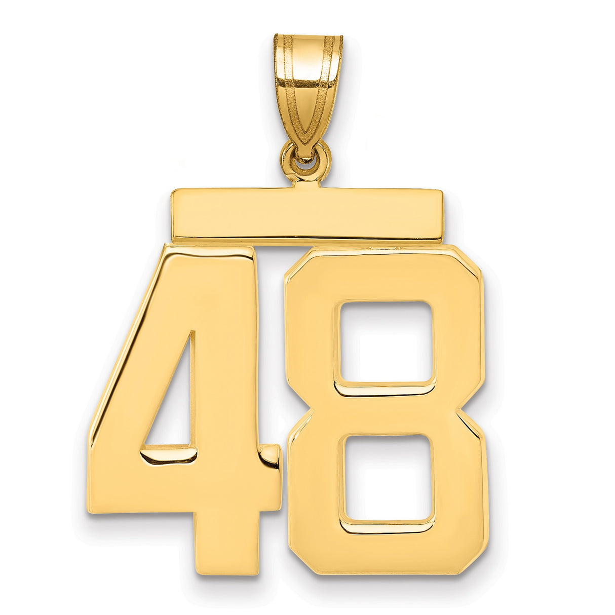 Large Polished Number 48 Charm Pendant in Real 14k Yellow Gold