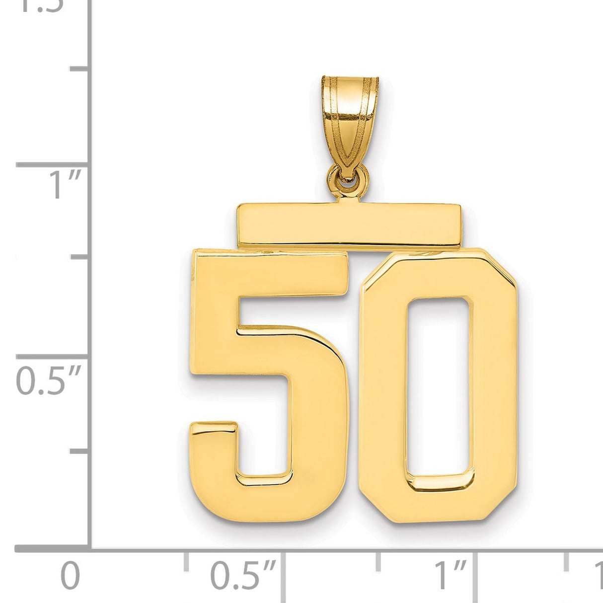 Large Polished Number 50 Charm Pendant in Real 14k Yellow Gold