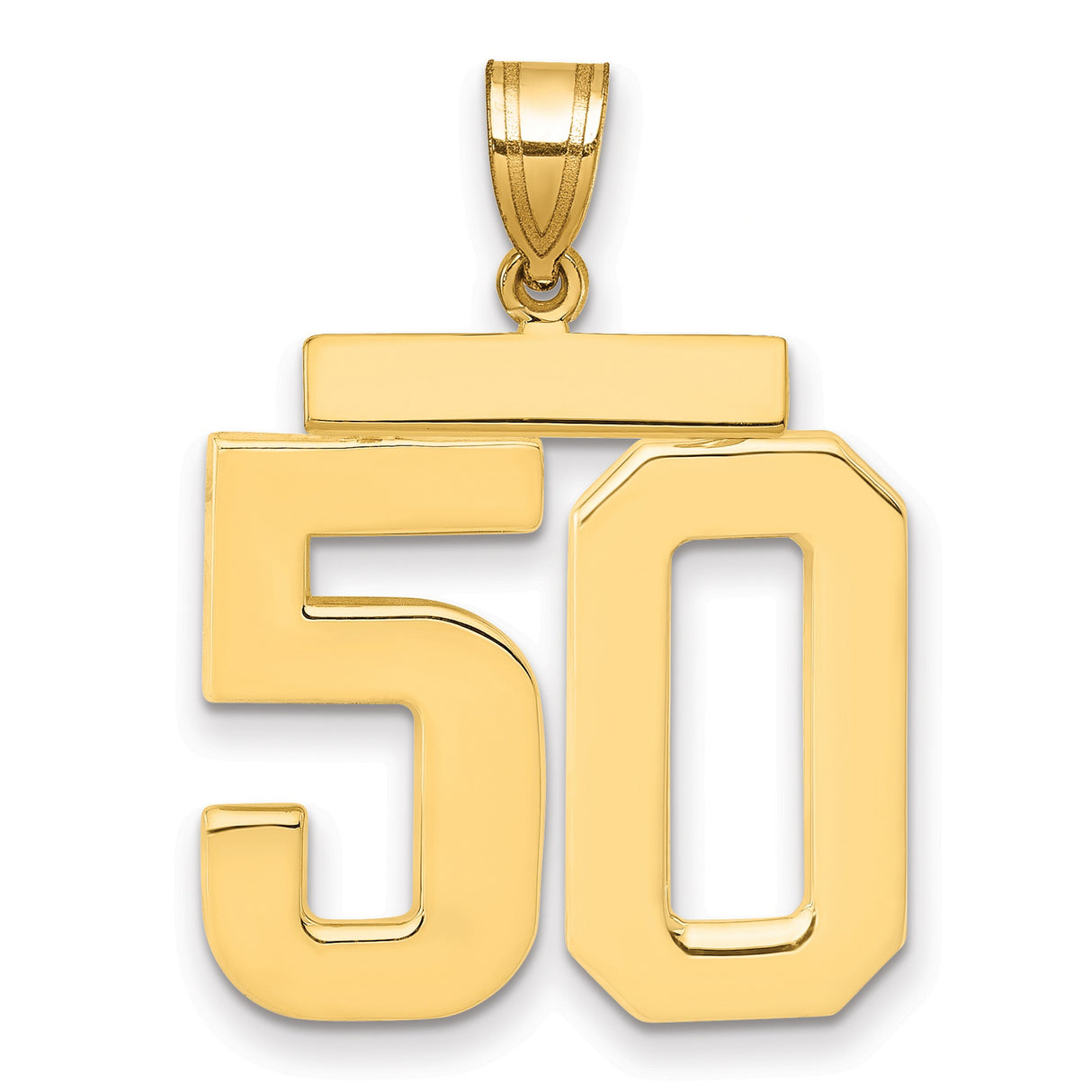 Large Polished Number 50 Charm Pendant in Real 14k Yellow Gold