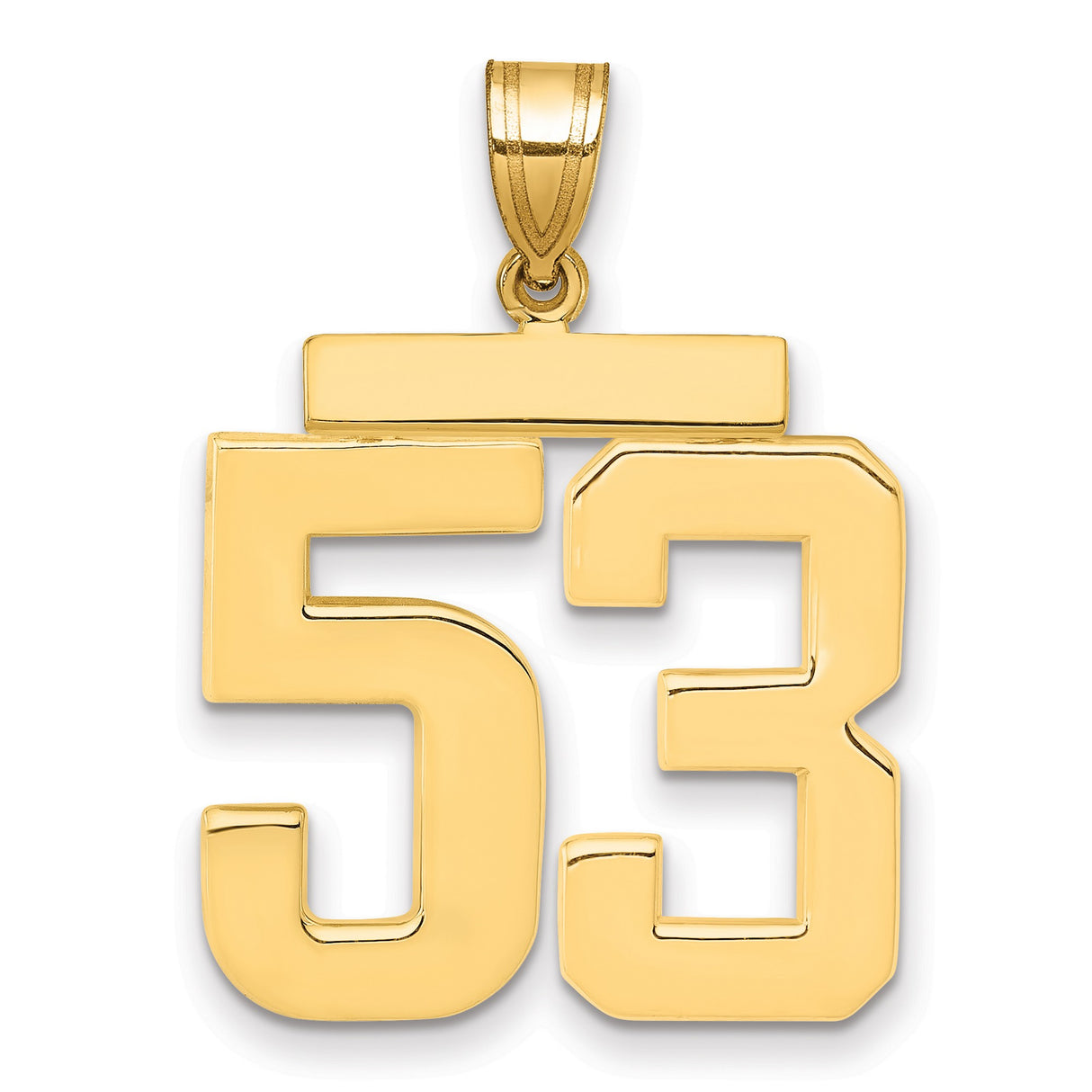 Large Polished Number 53 Charm Pendant in Real 14k Yellow Gold