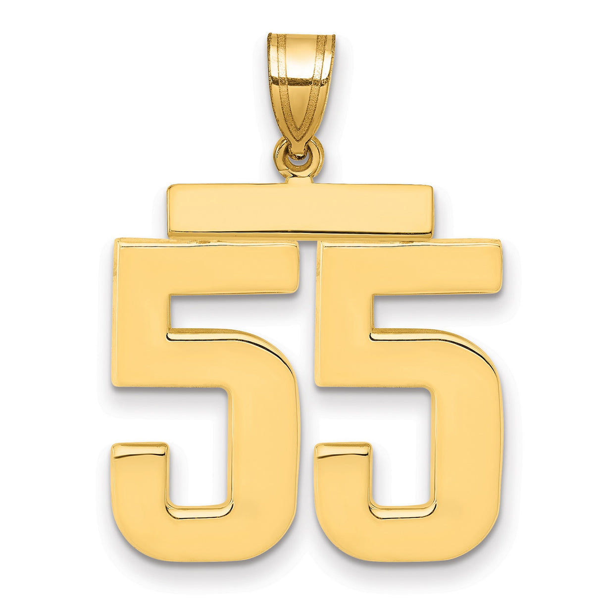Large Polished Number 55 Charm Pendant in Real 14k Yellow Gold