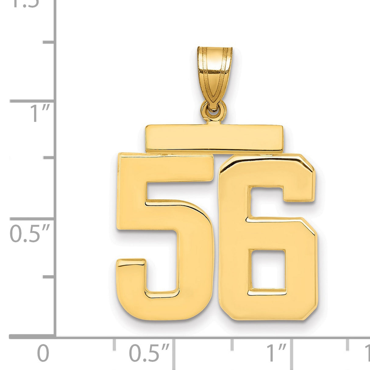 Large Polished Number 56 Charm Pendant in Real 14k Yellow Gold