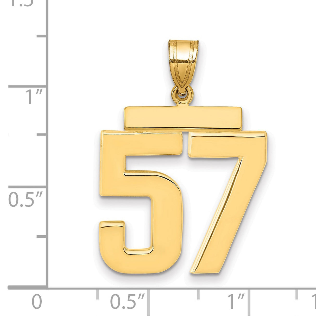 Large Polished Number 57 Charm Pendant in Real 14k Yellow Gold
